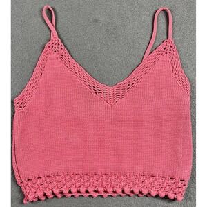 AE Studio Knit Crop Top Crochet Trim Sleeveless Pink XS‎